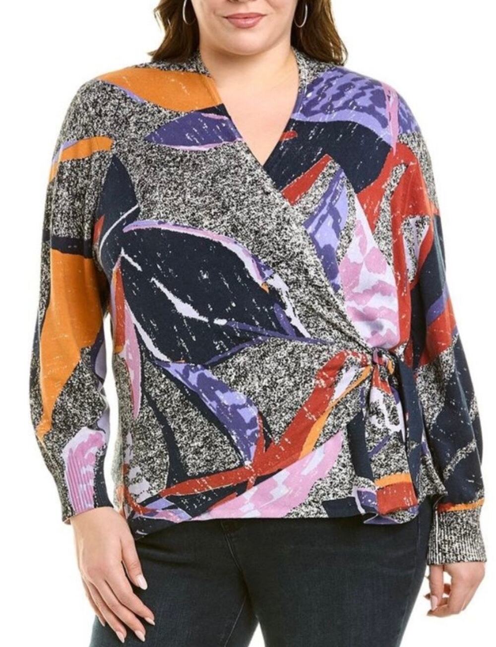 NIC+ZOE Women’s Falling Petals Vital Wrap Sweater Abstract Sz 3X